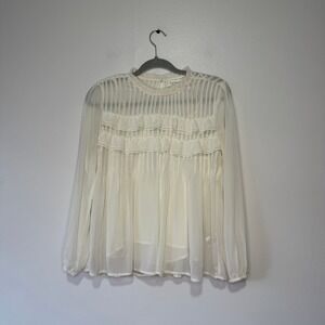 Velvet by Graham & Spencer Ivory Sheer‎ Pleated Ruffle Long Sleeve Blouse XS